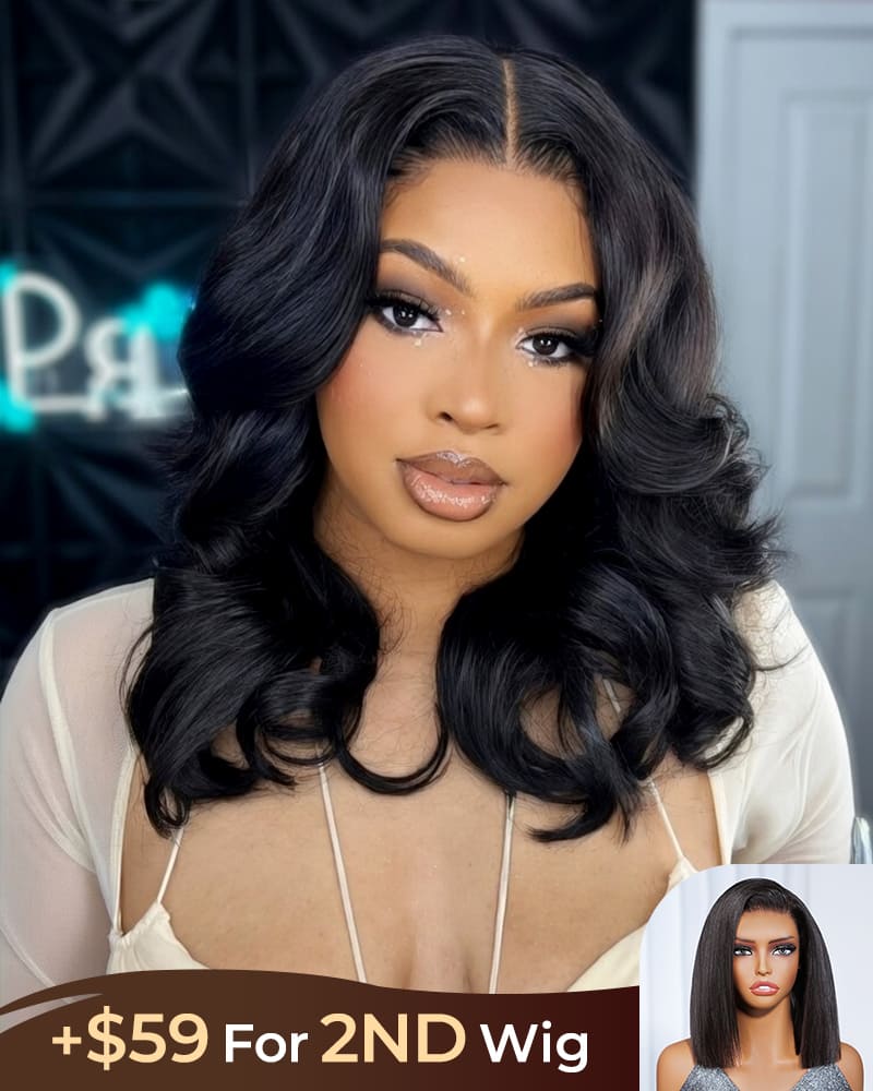 [2ND=$39] Arabella 13x6 Three-Go™ 280% High Density Body Wave Bob Invisible Knots Natural Black Glueless Beginner Friendly