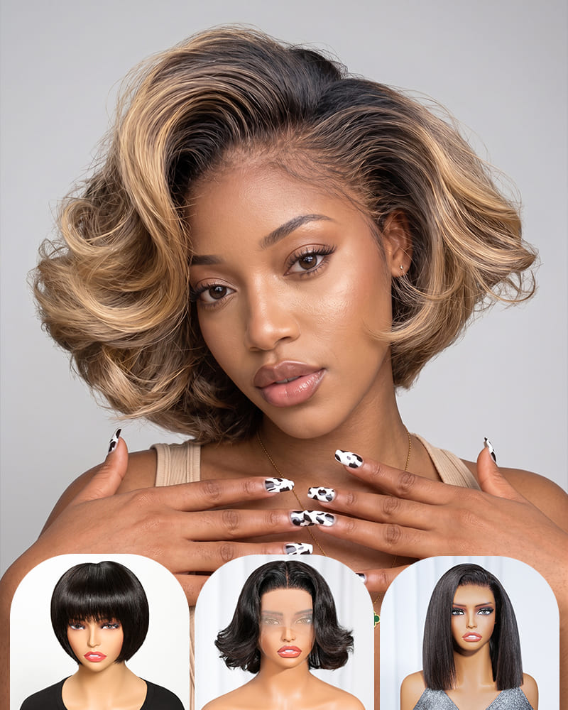 [2ND=$39] Arabella 13x6 Three-Go™ 280% High Density Glueless Old Money Bob Loose Body Wave Bob Wig Pre-cut Lace Ombre Platinum Blonde Balayage Highlights
