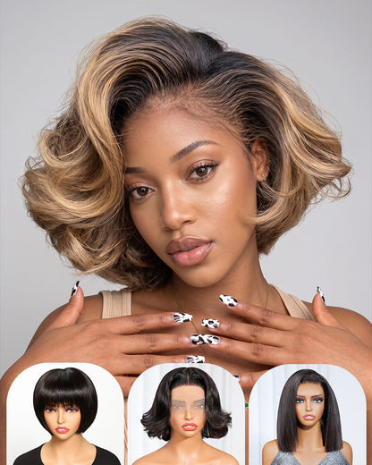 [2ND=$39] Arabella 13x6 Three-Go™ 280% High Density Glueless Old Money Bob Loose Body Wave Bob Wig Pre-cut Lace Ombre Platinum Blonde Balayage Highlights
