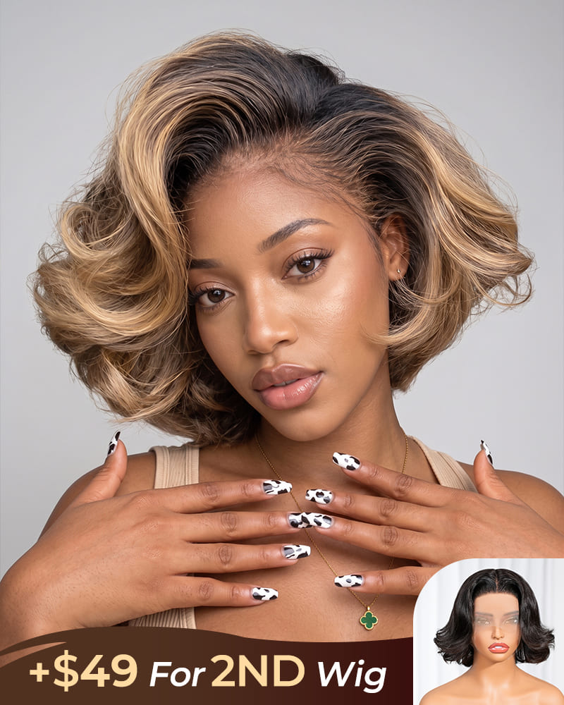 [2ND=$39] Arabella 13x6 Three-Go™ 280% High Density Glueless Old Money Bob Loose Body Wave Bob Wig Pre-cut Lace Ombre Platinum Blonde Balayage Highlights