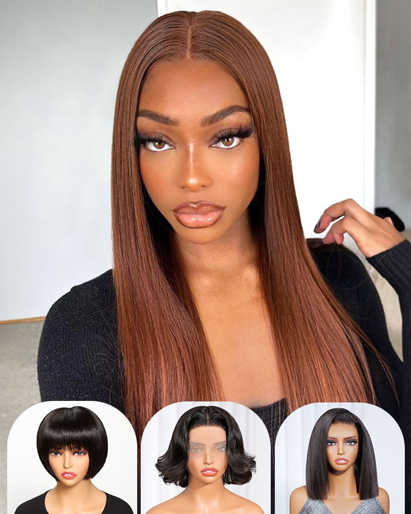 [2ND=$39] Arabella 13x6 Three-Go™ Chocolate Brown Glueless Wig Silky Straight With Drawstring 100% Human Hair Wig