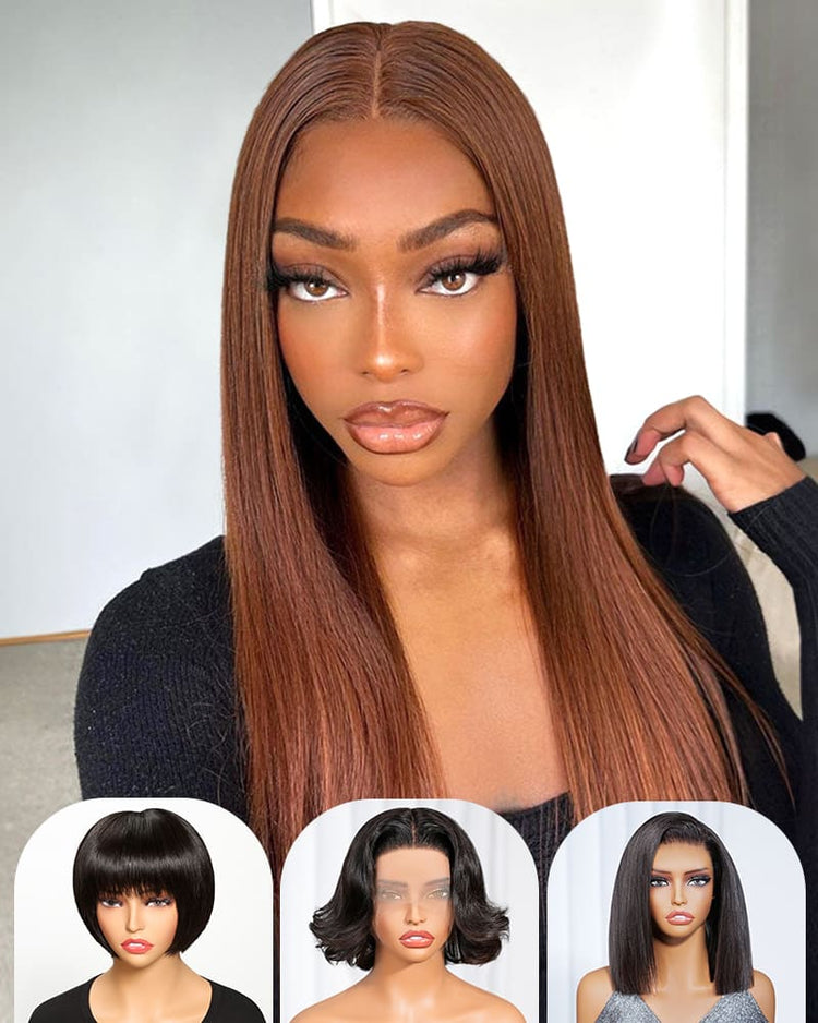 [2ND=$39] Arabella 13x6 Three-Go™ Chocolate Brown Glueless Wig Silky Straight With Drawstring 100% Human Hair Wig