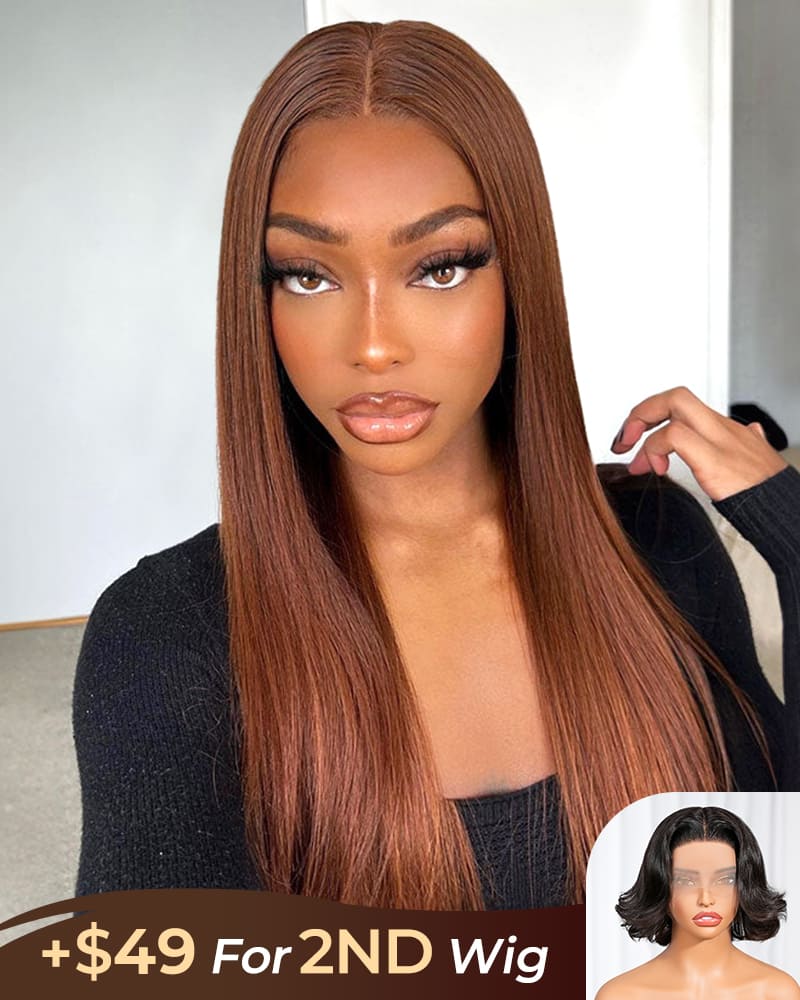 [2ND=$39] Arabella 13x6 Three-Go™ Chocolate Brown Glueless Wig Silky Straight With Drawstring 100% Human Hair Wig