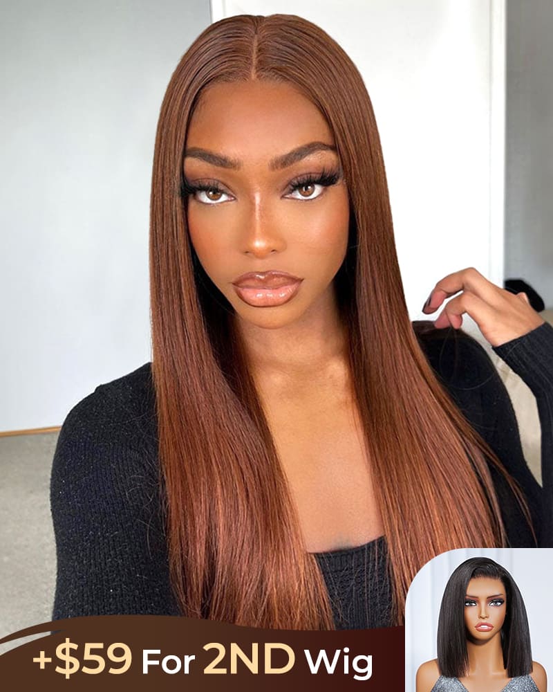 [2ND=$39] Arabella 13x6 Three-Go™ Chocolate Brown Glueless Wig Silky Straight With Drawstring 100% Human Hair Wig