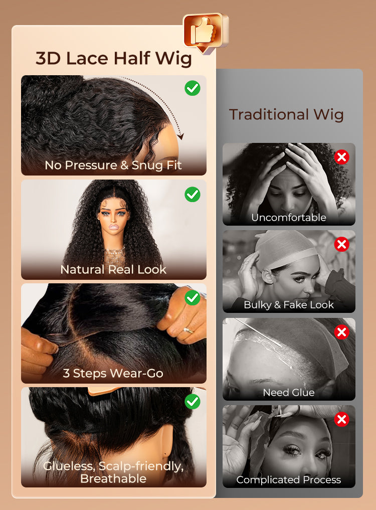 Arabella 3D Lace Half Wig Jerry Curly Wig