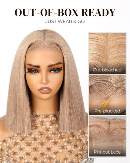 Arabella 6x5 Invisible Knots Glueless Milk Tea Brown Straight Bob Wig Pre-cut Lace Beginner Friendly