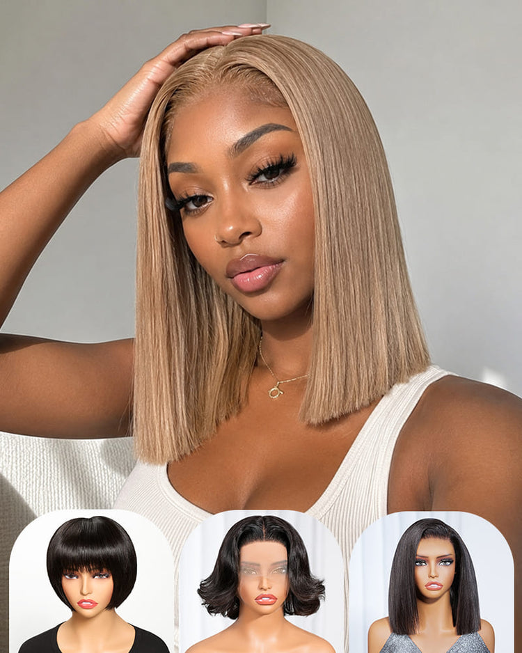 [2ND=$39] Arabella 6x5 Invisible Knots Glueless Milk Tea Brown Straight Bob Wig Pre-cut Lace Beginner Friendly
