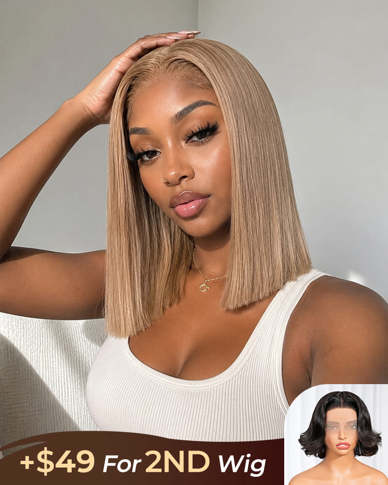 [2ND=$39] Arabella 6x5 Invisible Knots Glueless Milk Tea Brown Straight Bob Wig Pre-cut Lace Beginner Friendly