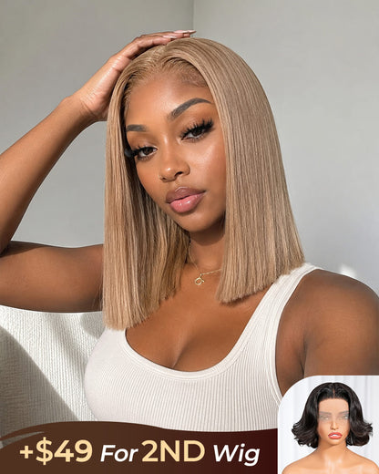 [2ND=$39] Arabella 6x5 Invisible Knots Glueless Milk Tea Brown Straight Bob Wig Pre-cut Lace Beginner Friendly