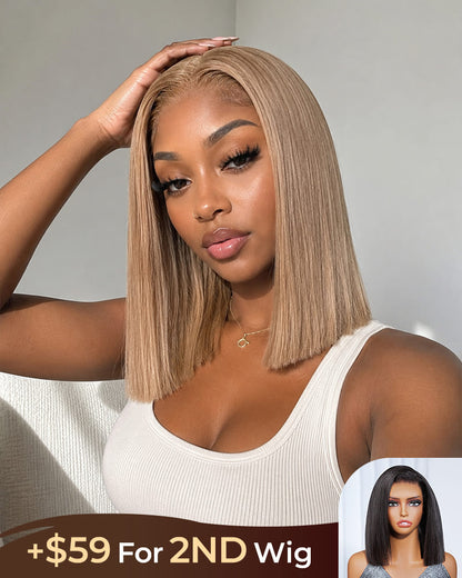 [2ND=$39] Arabella 6x5 Invisible Knots Glueless Milk Tea Brown Straight Bob Wig Pre-cut Lace Beginner Friendly