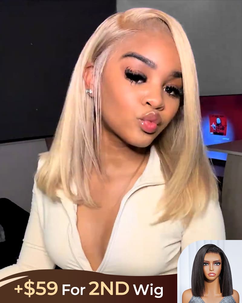 [2ND=$39] Arabella 6x5 Invisible Knots Glueless Blonde Highlight Straight Bob Wig Pre-cut Lace Beginner Friendly