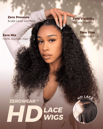 Arabella 13x6 Three-Go™ Glueless Wig Jerry Curly With Drawstring Natural Black 100% Human Hair Wig
