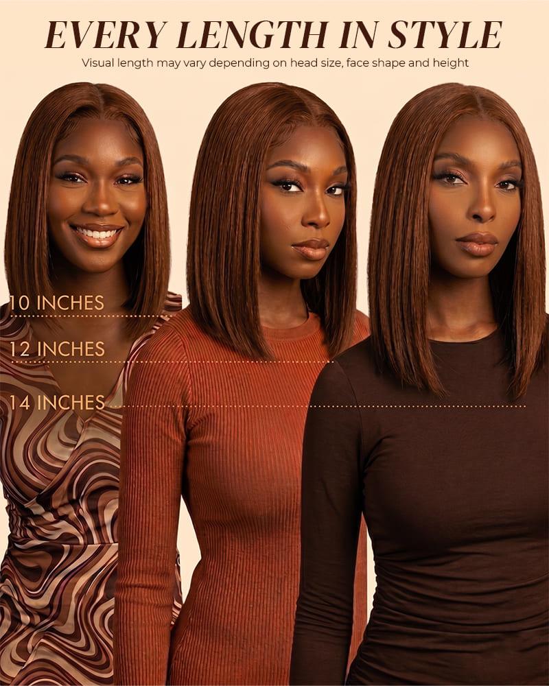 Arabella 13x6 Three-Go™ 250% High Density Chocolate Brown Glueless Wig Straight Bob Wig  With Drawstring