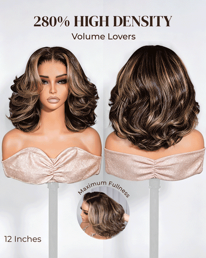 Arabella 13x6 Three-Go™ 280% High Density Glueless Old Money Bob Loose Body Wave Bob Wig Pre-cut Lace Ombre Platinum Blonde Balayage Highlights