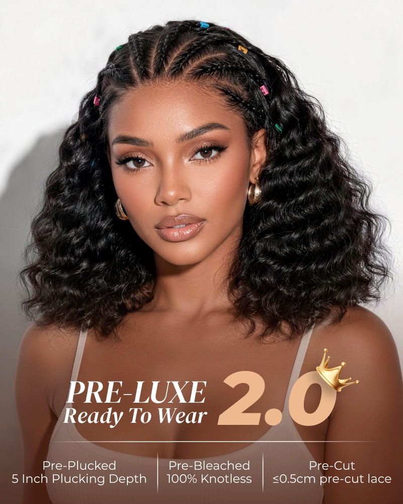 Arabella Boho Cornrow Braids 13x5 Lace Frontal Bohemian Curl Bob Wig With Pre-Cut Lace Invisible Knots Natural Black Virgin Hair Wig
