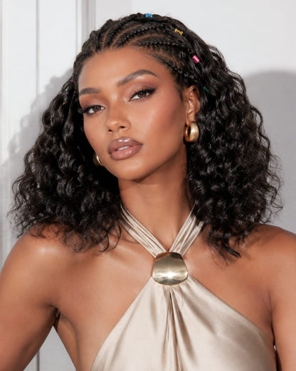 Arabella Boho Cornrow Braids 13x5 Lace Frontal Bohemian Curl Bob Wig With Pre-Cut Lace Invisible Knots Natural Black Virgin Hair Wig