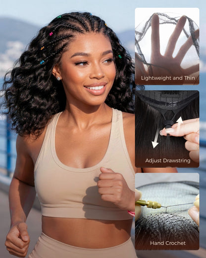 Arabella Boho Cornrow Braids 13x5 Lace Frontal Bohemian Curl Bob Wig With Pre-Cut Lace Invisible Knots Natural Black Virgin Hair Wig