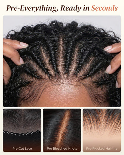 Arabella Boho Cornrow Braids 13x5 Lace Frontal Bohemian Curl Bob Wig With Pre-Cut Lace Invisible Knots Natural Black Virgin Hair Wig