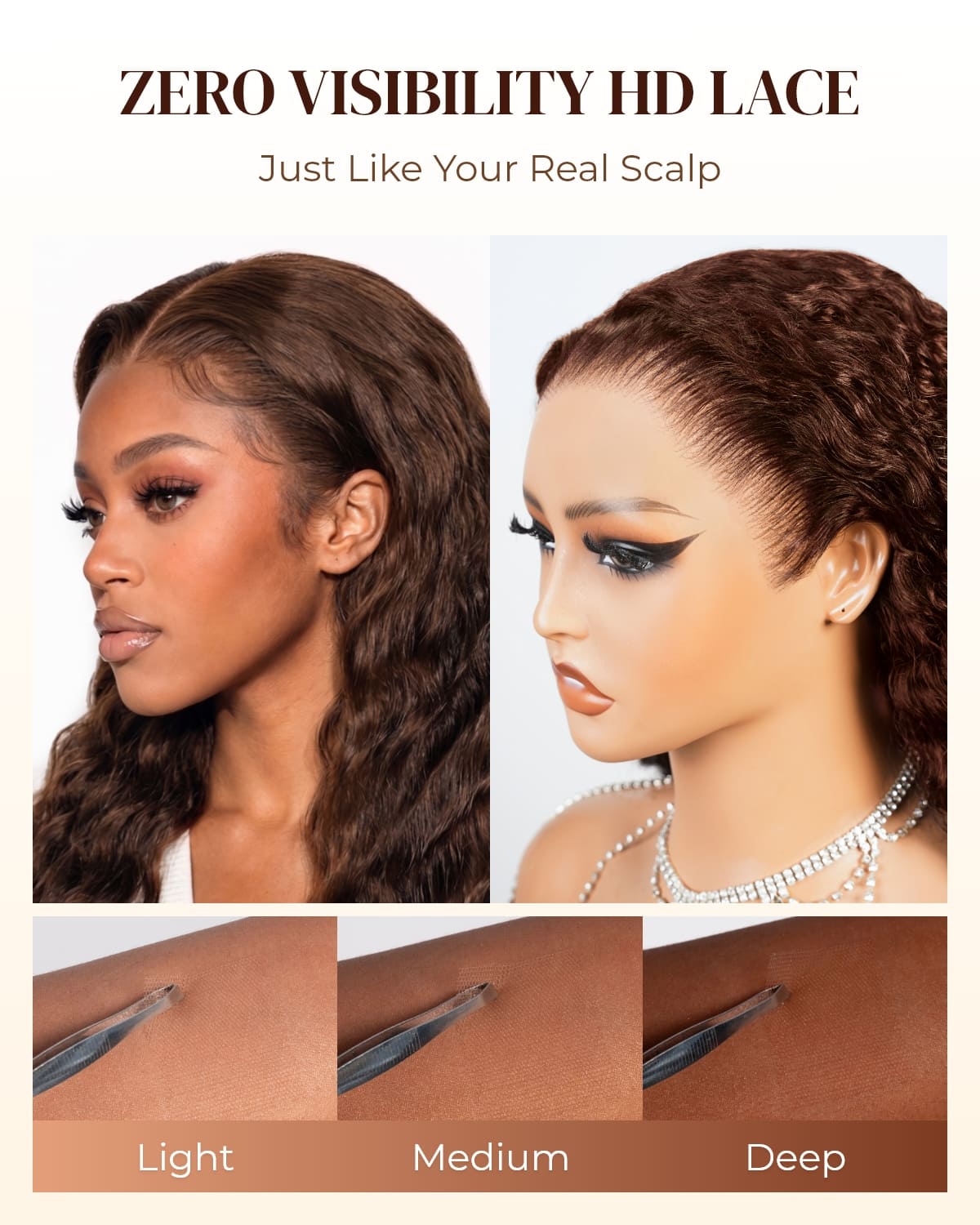 Arabella Zerowear™ 13x6 Invisible HD Lace Glueless Wig Bohemian Curl With Drawstring Chocolate Brown 100% Human Hair Wig