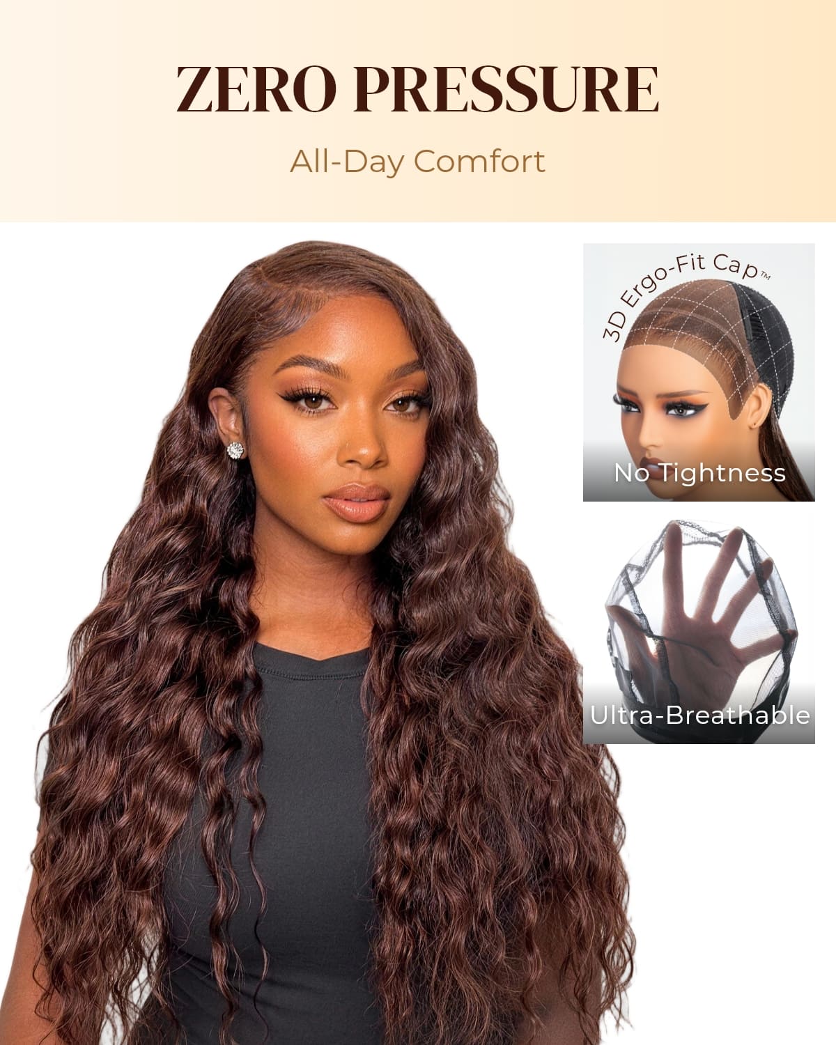 Arabella Zerowear™ 13x6 Invisible HD Lace Glueless Wig Bohemian Curl With Drawstring Chocolate Brown 100% Human Hair Wig