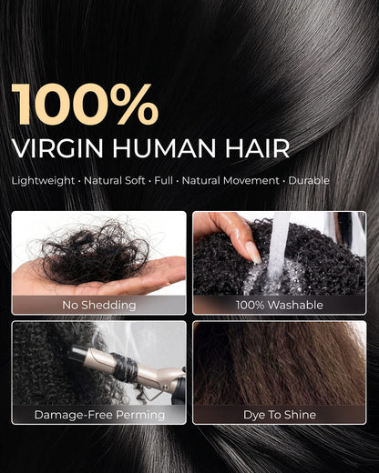 Arabella Yaki Straight Ponytail with Burmese Curly Natural Black Hair Extensions Instant Volume 100% Human Hair