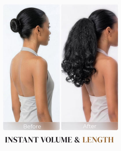 Arabella Yaki Straight Ponytail with Burmese Curly Natural Black Hair Extensions Instant Volume 100% Human Hair