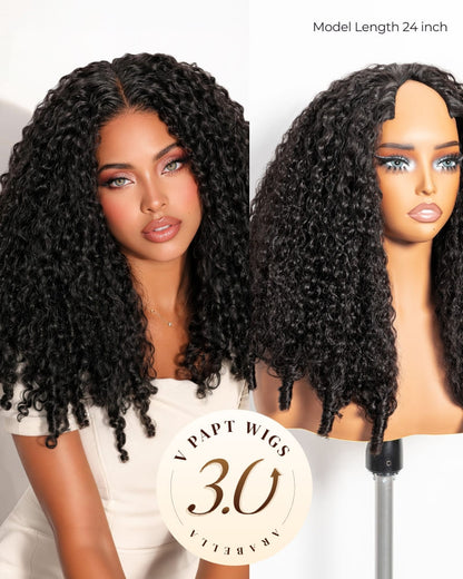 Arabella V-Part Natural Black Jerry Curly with Burmese Curly Wig+ Crochet Hair Invisi Drawstring Upgrade Clip