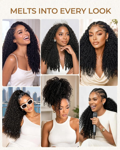 Arabella V-Part Natural Black Jerry Curly with Burmese Curly Wig+ Crochet Hair Invisi Drawstring Upgrade Clip