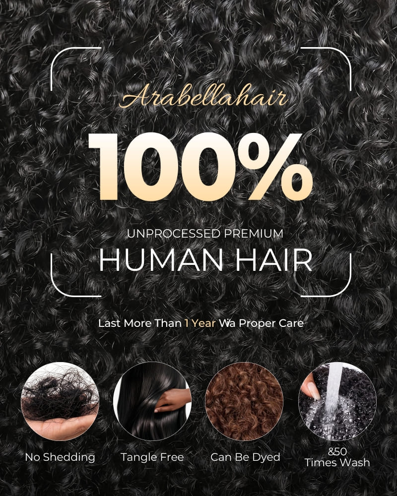 Arabella V-Part Natural Black Jerry Curly with Burmese Curly Wig+ Crochet Hair Invisi Drawstring Upgrade Clip