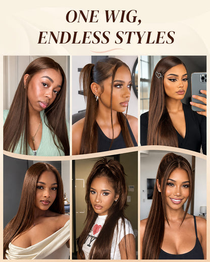 Arabella 13x6 Three-Go™ Chocolate Brown Glueless Wig Silky Straight With Drawstring 100% Human Hair Wig