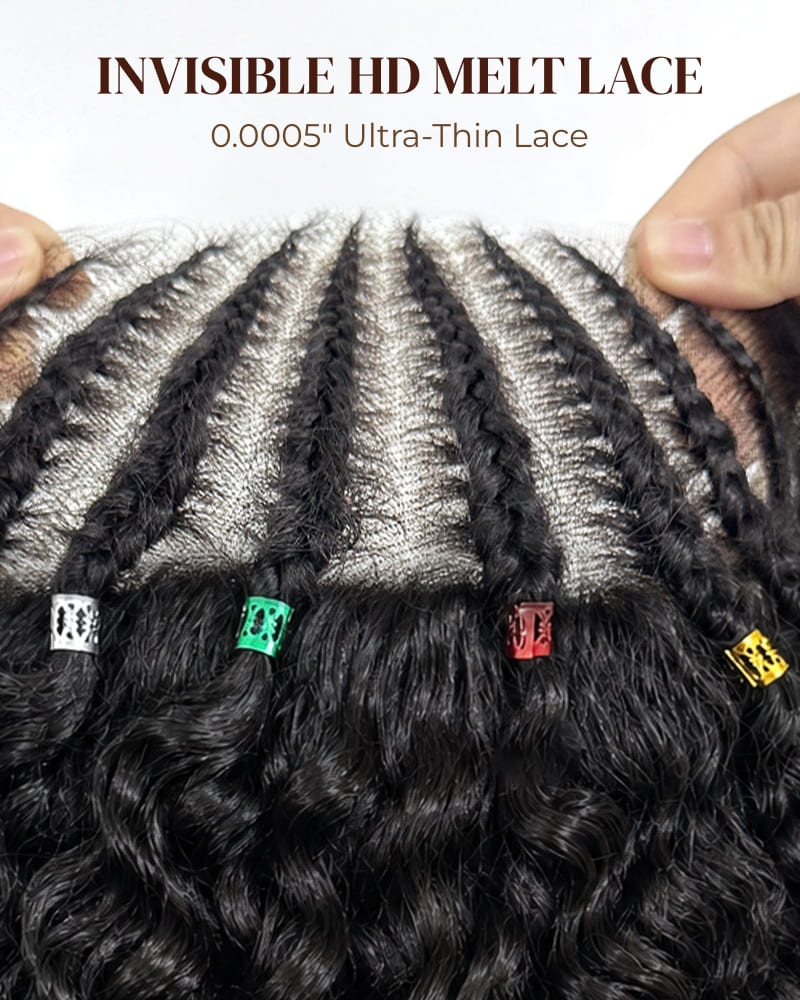 Arabella Boho Cornrow Braids 13x5 Lace Frontal Bohemian Curl Bob Wig With Pre-Cut Lace Invisible Knots Natural Black Virgin Hair Wig