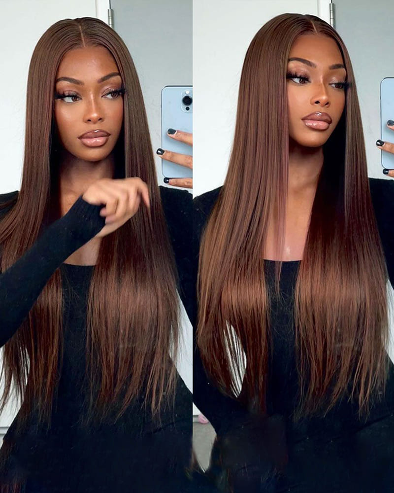 Arabella 13x6 Three-Go™ Chocolate Brown Glueless Wig Silky Straight With Drawstring 100% Human Hair Wig