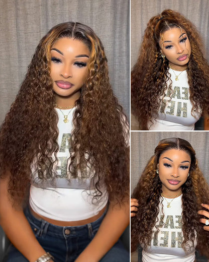 【Subscriber Deal】Arabella 13x6 Three-Go™ Glueless Wig Dark Brown Highlights Burmese Curly With Drawstring