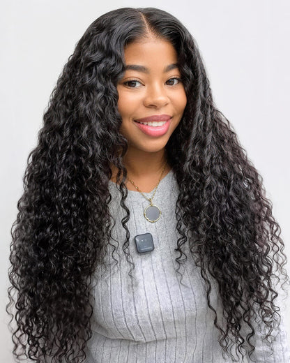Arabella 13x6 Three-Go™ Glueless Wig Water Wave With Drawstring Natural Black 100% Human Hair Wig