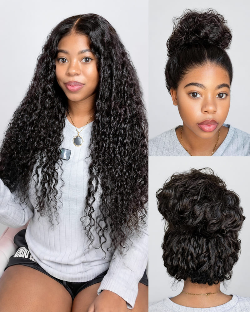 Arabella Zerowear™ 13x6 Invisible HD Lace Glueless Wig Water Wave With Drawstring Natural Black 100% Human Hair Wig