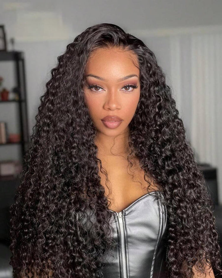 Arabella Zerowear™ 13x6 Invisible HD Lace Glueless Wig Water Wave With Drawstring Natural Black 100% Human Hair Wig