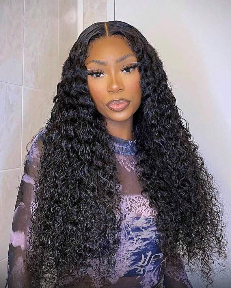 Arabella 13x6 Three-Go™ Glueless Wig Water Wave With Drawstring Natural Black 100% Human Hair Wig