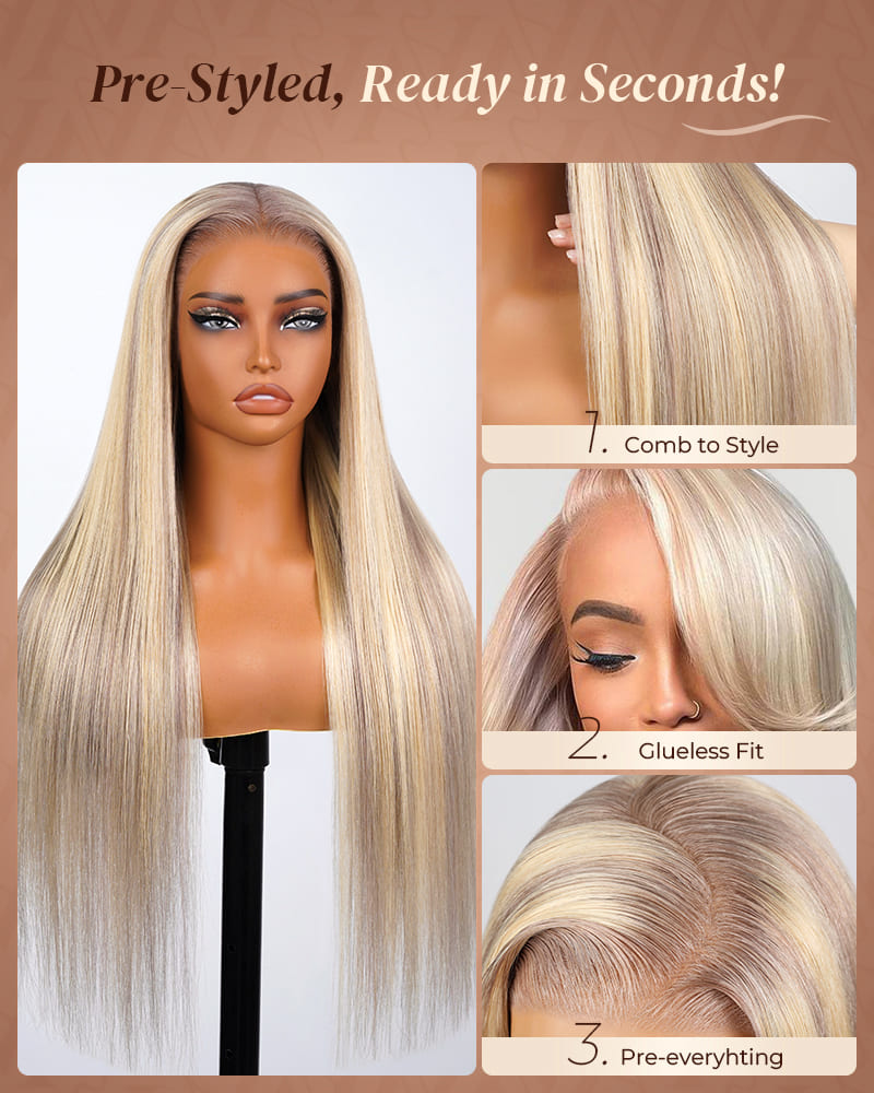 Arabella 13x6 Three-Go™ Blonde Highlight Glueless Wig Silky Straight With Drawstring 100% Human Hair Wig