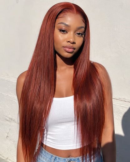 Arabella 13x6 Three-Go™ Reddish Brown Glueless Wig Straight With Drawstring 100% Human Hair Wig
