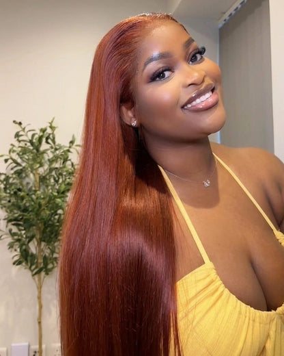 Arabella 13x6 Three-Go™ Reddish Brown Glueless Wig Straight With Drawstring 100% Human Hair Wig