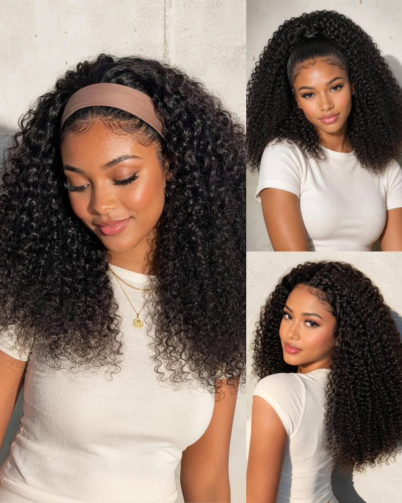 Arabella 3 In 1 Half Wig Afro Kinky Curly Wig Invisible Drawstring Natural Black Endless Styles No Glue No Lace Install