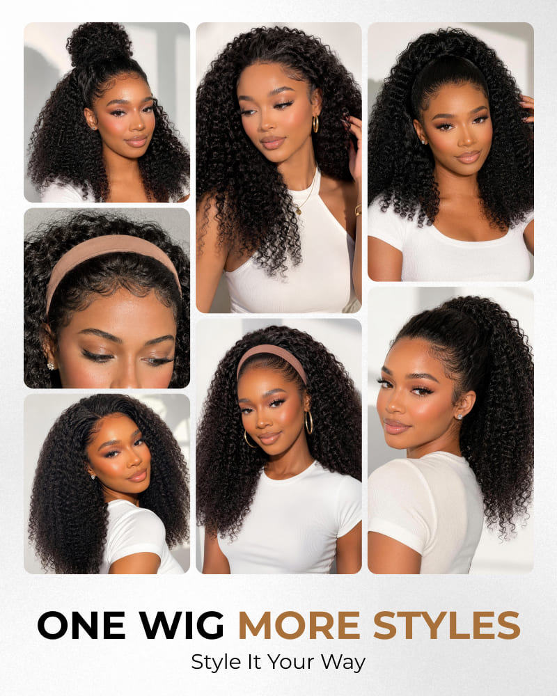Arabella 3 In 1 Half Wig Afro Kinky Curly Wig Invisible Drawstring Natural Black Endless Styles No Glue No Lace Install