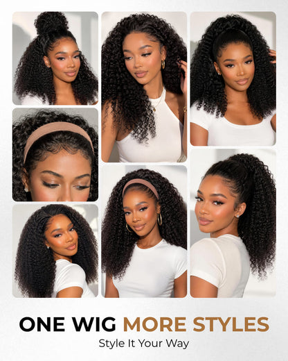 Arabella 3 In 1 Half Wig Afro Kinky Curly Wig Invisible Drawstring Natural Black Endless Styles No Glue No Lace Install