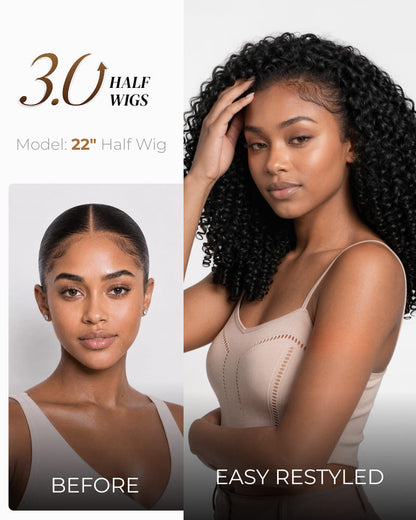 Arabella 3 In 1 Half Wig Jerry Curly with Burmese Curly Wig Invisible Drawstring Natural Black Endless Styles No Glue No Lace Install