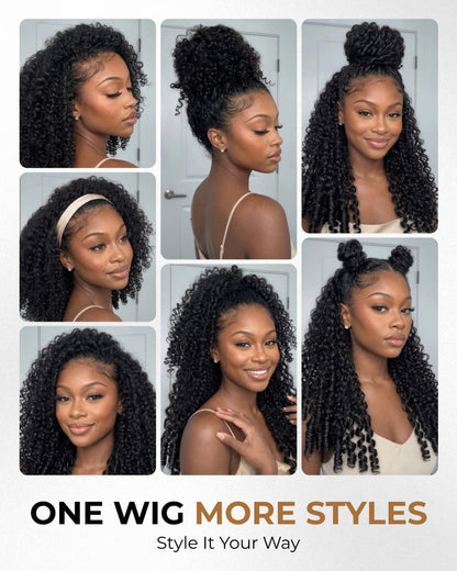Arabella 3 In 1 Half Wig Jerry Curly with Burmese Curly Wig Invisible Drawstring Natural Black Endless Styles No Glue No Lace Install