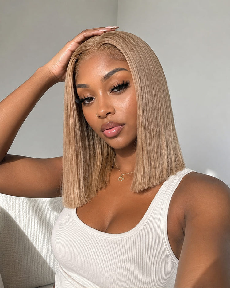 Arabella 6x5 Invisible Knots Glueless Milk Tea Brown Straight Bob Wig Pre-cut Lace Beginner Friendly