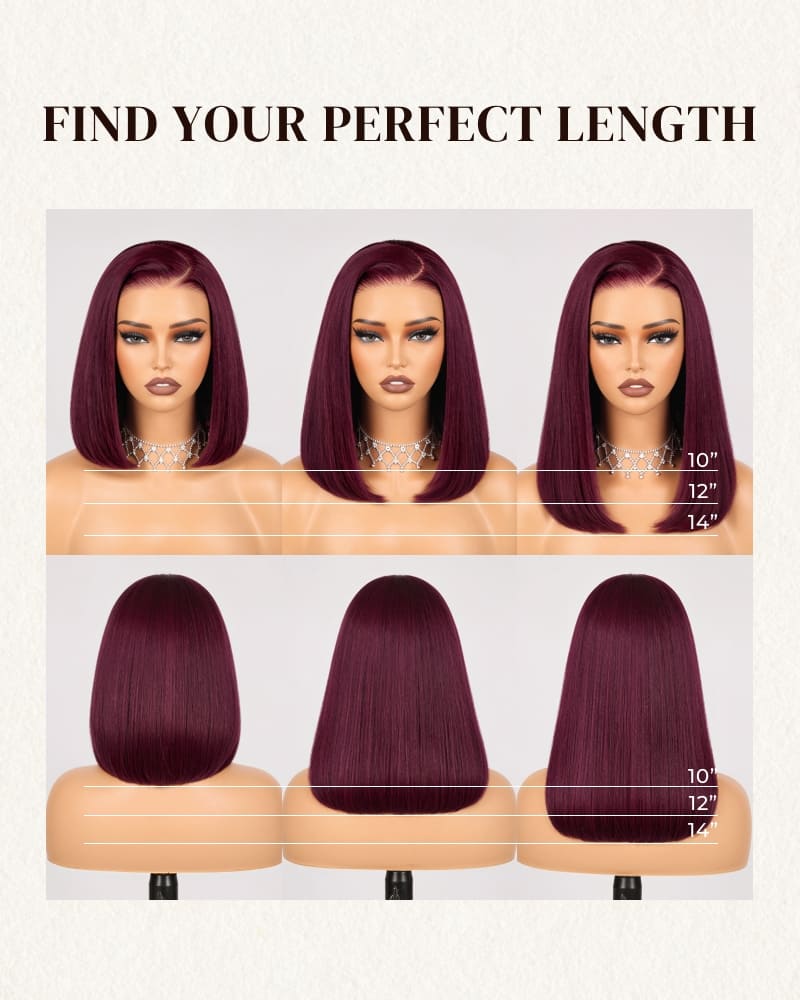 Arabella 6x5 Invisible Knots Glueless Dark Plum Straight Bob Wig Pre-cut Lace Beginner Friendly