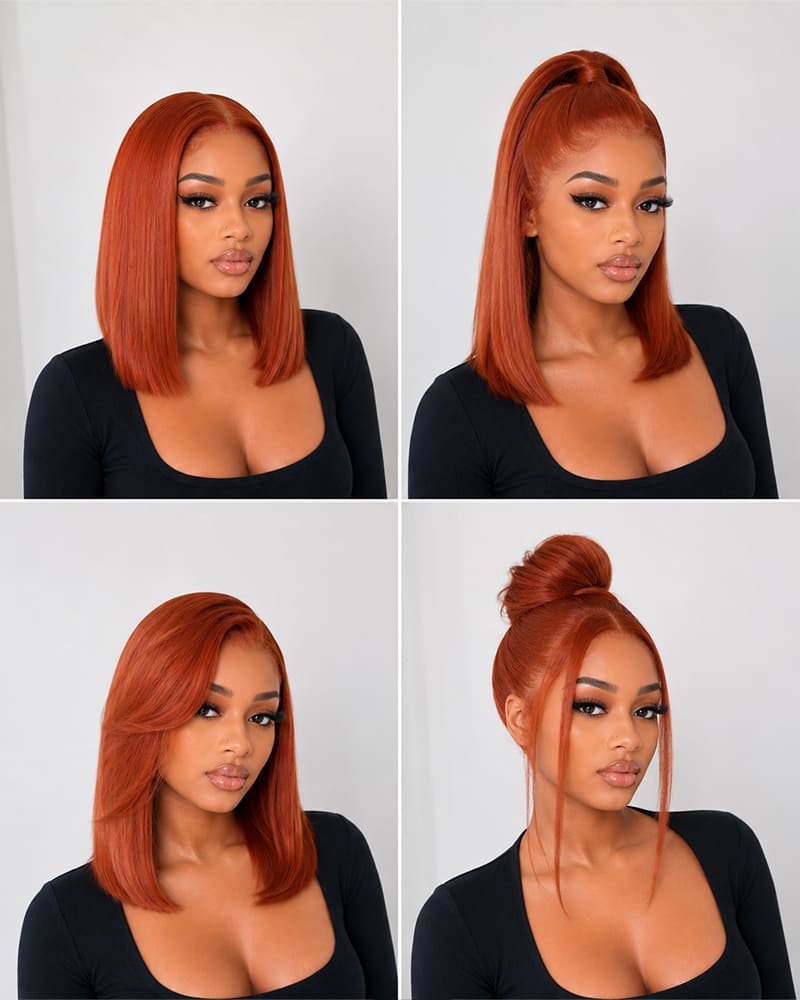 Arabella 6x5 Invisible Knots Glueless Ginger Brown Straight Bob Wig Pre-cut Lace Beginner Friendly