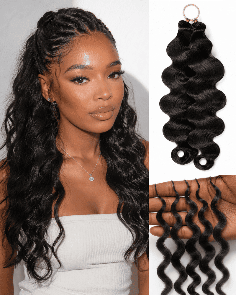 Arabella Body Wave Feather Crochet Hair Natural Black Hair Extensions Pre-Separated Lightweight Miracle Knots