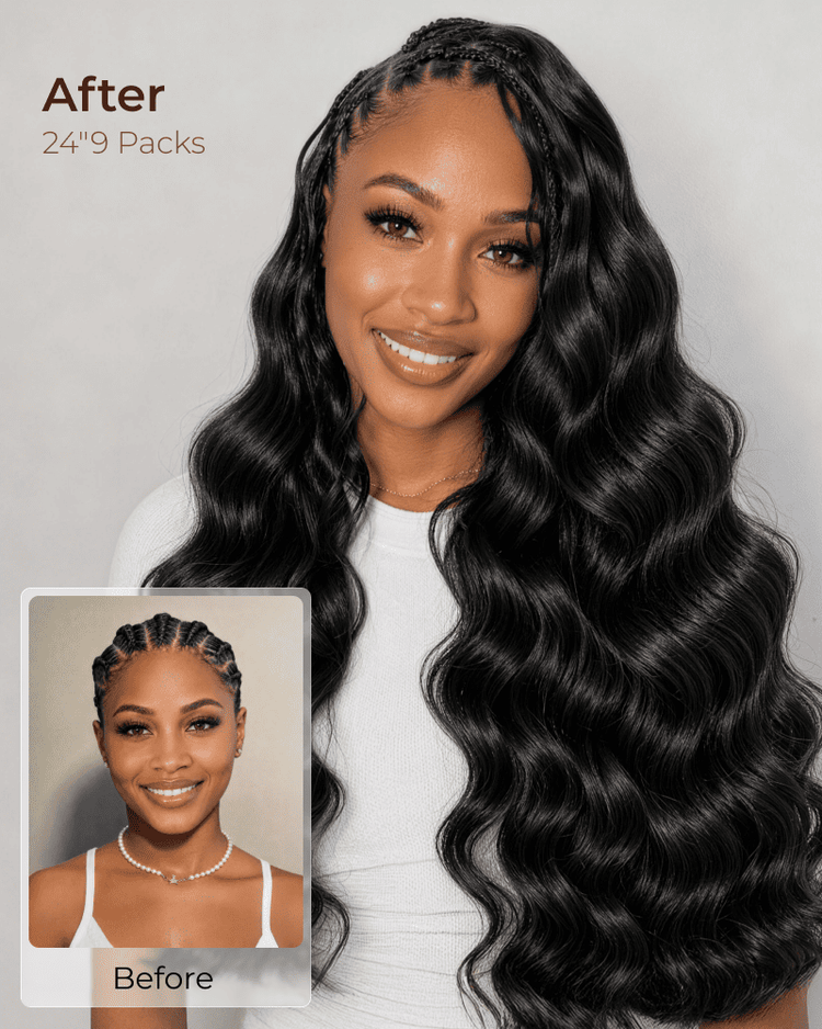 Arabella Body Wave Feather Crochet Hair Natural Black Hair Extensions Pre-Separated Lightweight Miracle Knots